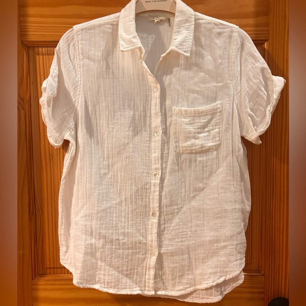 Elan Women's White Linen Button Down
